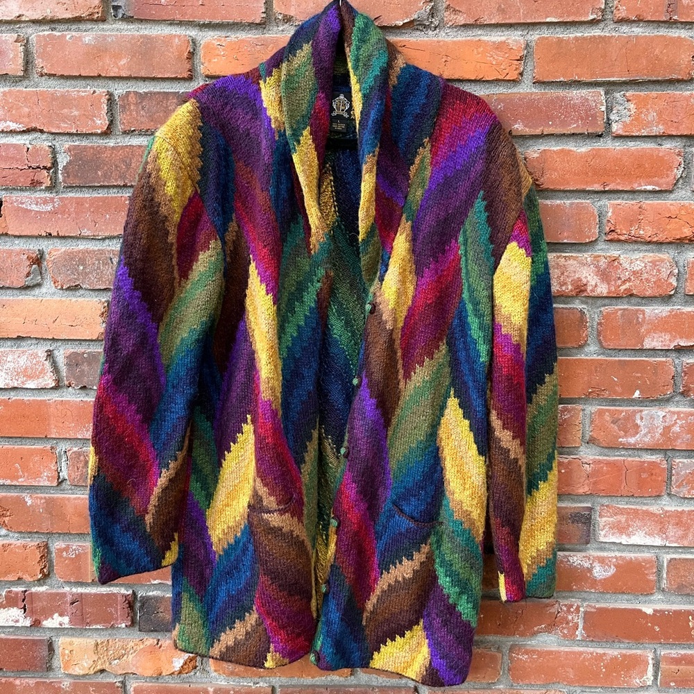 Royal Alpaca Colorful Sweater Hand Knitted in Peru 100% Alpaca Size Large